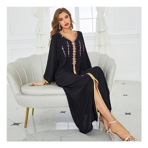 SIPO ชุดเดรสมุสลิม Abaya ผู้หญิง Dubai,ชุดเดรสสีดำเย็บด้วยมือชุดเดรสพลอยเทียมทรงเอไลน์ใหม่ปี2022 - Product Image 1