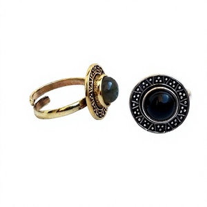Bagues en laiton plaqué argent et couleur or, bijoux ronds en labradorite naturelle, pierre d'onyx noir, anneau réglable pour femmes, vente en gros - Product Image 3