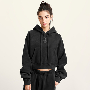 <span class=keywords><strong>Felpa</strong></span> <span class=keywords><strong>Corta</strong></span> <span class=keywords><strong>con</strong></span> <span class=keywords><strong>Cappuccio</strong></span> da Donna Stile Retrò Europeo-Americano, in Pile Lavato, <span class=keywords><strong>con</strong></span> Zip e Stampa a Rilievo - Product Image 3