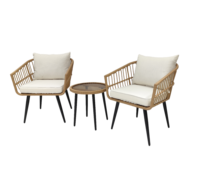 Ensemble de table et de chaises de salle à manger et de salon d'extérieur moderne avec cadre en aluminium et rotin PE durable pour une utilisation en café, sur balcon