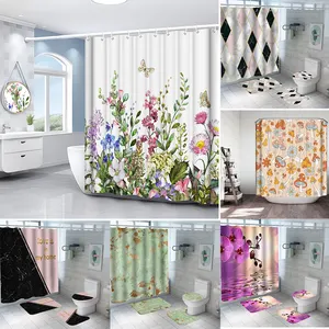 Plant Colorful Fashionable Retro Floral Mushroom Country Daisy Pattern 100% Polyester Waterproof Shower Curtain