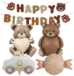 Kit de Décoration Vintage pour Fête d'Anniversaire Filles et Garçons : Bannières, Guirlandes, Ballons en Aluminium Ours, Décoration de Voiture, Bonbons, Centre de Table Cadeau, et Décoration de Baby Shower - Product Image 1