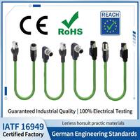 Kabel Ethernet Industri Profinet M12 D-Code 4-Pin RJ45 IP67 CAT5e Terproteksi Inti Tembaga AWG22 Selubung Hijau PUR Panjang Sesuai Pesanan