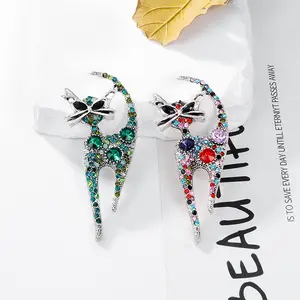 Cute Crystal Rhinestone Black White Enamel Cat Brooch Pin For Teen Girls