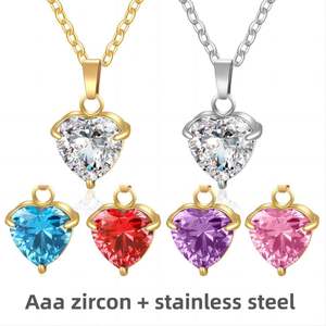 Collar de circonita con doce piedras de nacimiento, colgante de circonita en forma de corazón simple, cadena de eslabones de acero inoxidable, collar deportivo para mujer - Product Image 2