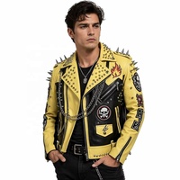 Chaqueta de cuero de grano superior para hombre, estilo motero, con estampado punk rock, fabricada por OEM, con tachuelas personalizadas, apliques con púas y bordado liso, ropa de abrigo.