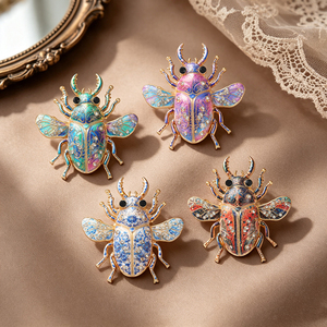 高級クリスタルラインストーンカブトムシ昆虫合金ブローチピン女性用エレガントなデザインラインストーン付き金メッキ結婚祝いギフト - Product Image 5