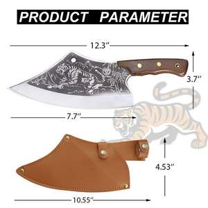 Vente en gros de couteau à découper forgé à usage intensif manche en bois couperet de boucher motif de couteau couperet à viande de cuisine gaine en cuir - Product Image 3