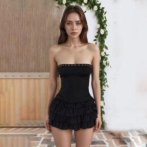 เดรสสั้นแบบฝรั่งเศส สายเดี่ยว สีพื้น แต่งลายฉลุ ช่วงเอวเข้ารูป ทรงเค้กหลายชั้น ชุดเก๋ไก๋สำหรับงานปาร์ตี้ฤดูร้อน - Product Image 4