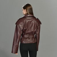 Jxwatcher Nouvelle Arrivée Hiver Femme Veste en Cuir de Mouton Véritable Courte avec Ceinture, Col Revers, Style Bomber Élégant et Tendance, Personnalisable