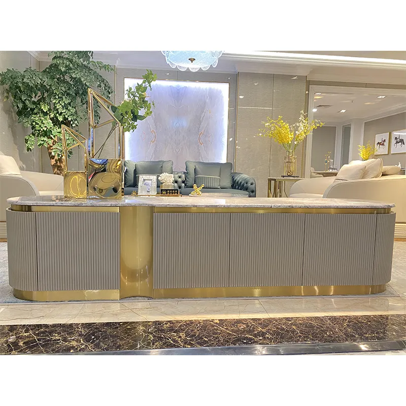 Venta directa de fábrica Aparador de mármol Buffet dorado Mesa de gabinete de lujo moderna para muebles de comedor