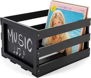 Record Album Storage Crate Wooden vinyl Record Crate with Small Blackboard