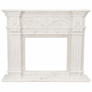 Chimenea tradicional de mármol con tallado ornamentado, de mármol blanco, para interiores, con estufa de leña para comedor. - Product Image 2