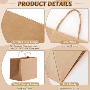 Bolsa de Papel Kraft Pequeña Personalizada con Asa, Logotipo Impreso, Bolsa de Embalaje para Alimentos para Llevar, para Panadería, Bocadillos, Deli, Sándwiches - Product Image 3