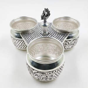 Ensemble de 3 bols en argent 925 pour fruits secs, boîte de rangement artisanale pour fruits secs, bonbons et collations, article cadeau décoratif - Product Image 3