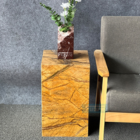Table basse en marbre brun naturel Cube Socle bas Salon en marbre Table d'appoint de thé cuboïde personnalisée naturelle de luxe