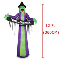 Décoration de jardin d'Halloween transfrontalière : Grande sorcière gonflable d'horreur de 3,6 m avec bannière pour accessoires et ornements extérieurs