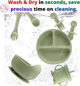 ชุดช้อนส้อมจานผ้ากันเปื้อนสำหรับเด็กคุณภาพสูง ชุดอาหารสำหรับเด็กทารก ชามซิลิโคนพร้อมจุกดูด 2026 - Product Image 5