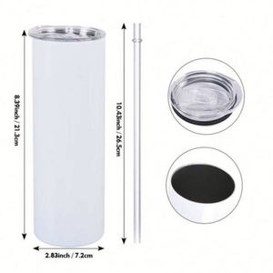 Gobelet droit de 20 oz pour sublimation, en acier inoxydable à double paroi isolé, avec paille, modèle mince, vierge, pour café, vente en gros depuis entrepôt américain - Product Image 3