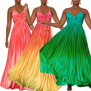 حار بيع الصيف النساء الرقبة العميقة مثير عارية الظهر عبر اللباس الانزلاق التدرج مطوي حفلة موسيقية مساء حزب فساتين طويلة - Product Image 1