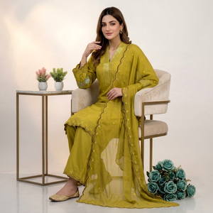 Ensemble Salwar Kameez brodé jaune, robe traditionnelle indienne pakistanaise pour femmes avec dupatta pour fête et mariage - Product Image 4