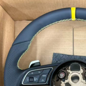 Volante Deportivo de Cuero Nappa con Franja Amarilla para Audi <span class=keywords><strong>S</strong></span> RS <span class=keywords><strong>Line</strong></span> A4 A5 A6 Q5 Q7, Volante de Coche Mejorado - Product Image 2