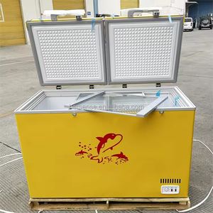 2025 TOP DOOR STEEL PLATE SMALL COMMERCIAL SLIDING DOOR ICE FREEZER 500L CHEST FREEZER TOP LOADING YELLOW FREEZER La - Product Image 1