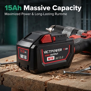 VICTPOWER 18V 15Ah Li-ion <b>Battery</b> Pack M18 XC15.0 for Milwaukee Cordless Tools Rechargeable High Output Black - Product Image 5