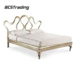 New European Collection bedroom furniture with Ribbon shaped aluminium headboard modern double bed