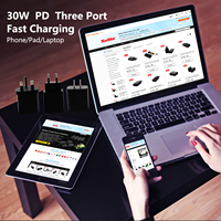 Diskon besar adaptor perjalanan 3-in-1 cepat kualitas daya 30W steker EU pengisi daya USB-C USB-A PD QC3.0 untuk IPhone 14 13 12 Pro Max
