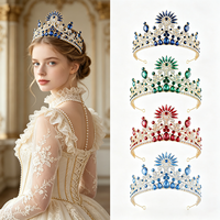 Diadème de Mariée en Or et Saphir, Couronne Baroque en Strass, Ornement de Tête de Reine, Ornement de Cheveux pour Mariage et Bal de Promo, Diadème en Cristal pour la Mariée
