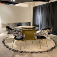 Table à manger ronde moderne de luxe avec plateau en marbre et base en acier inoxydable, meubles durables pour la maison