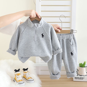 Setelan Anak Laki-laki Baju Bayi Baru Pakaian Anak Musim Semi dan Gugur Hoodie Kerah Tegak Set Dua Potong - Product Image 5