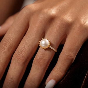 Gold Plated S925 <b>Silver</b> Pink Freshwater Pearl <b>Ring</b> CZ Accent <b>Adjustable</b> Jewelry for Women - Product Image 5