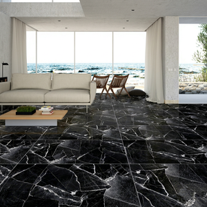 Carrelage de sol en porcelaine noire Spartan 600 x 1200 mm, carrelage émaillé brillant pour sol de salon moderne (S) - Product Image 1