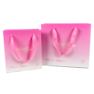 Sacs cadeaux en papier de luxe imprimés avec logo personnalisé, sacs de shopping boutique, sacs en papier rose avec votre propre logo - Product Image 6