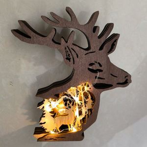 Ornements en bois de cerf en gros avec lumière LED renne, design animal de la forêt pour décoration créative de Noël à la maison, livraison directe - Product Image 2