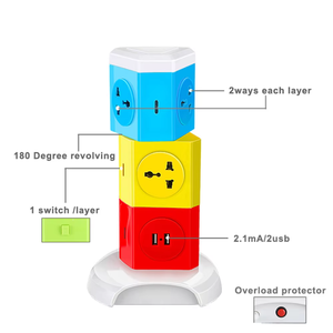 Multi presa di corrente con 2 USB protezione di sovraccarico torre Extension Board interruttore individuale e spia luminosa - Product Image 1