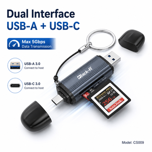Lecteur de cartes externe USB-A et USB-C double tête 2-en-1 en aluminium 5 Gbit/s <span class=keywords><strong>SD</strong></span>/TF/3.0 avec capuchons de protection - Product Image 1