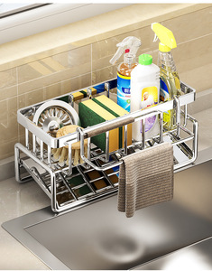 Estante <span class=keywords><strong>de</strong></span> almacenamiento metálico <span class=keywords><strong>para</strong></span> cocina y baño, con pintura horneada, sin perforaciones, <span class=keywords><strong>para</strong></span> paños, escurridor, especias, fregadero y grifo - Product Image 2