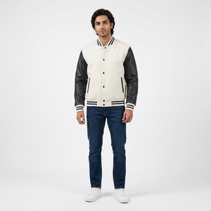Custom Design <b>White</b> PolyesterCotton Sleeves with Black Baseball Letterman College Varsity <b>Jackets</b> <b>Men</b> Plus Size Autumn - Product Image 1