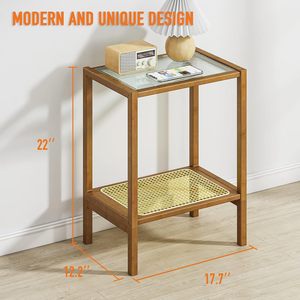 Japanese-style rattan <b>side</b> <b>table</b>, <b>glass</b> coffee <b>table</b>, bedside <b>table</b>, creative corner <b>table</b>, multi-functional custom shelf - Product Image 4