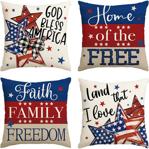 Funda de almohada con diseño de estrella de la bandera americana, cuadrada, lavable, para sala de estar, sofá, decoración de dormitorio, funda de cojín - Product Image 4