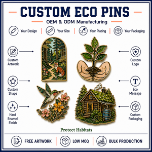 Badges de revers en métal émaillé dur personnalisés, plaqués or, motifs Forêt Écologique, Renard, Jeune arbre, Colibri, Cabane de pluie - Product Image 4