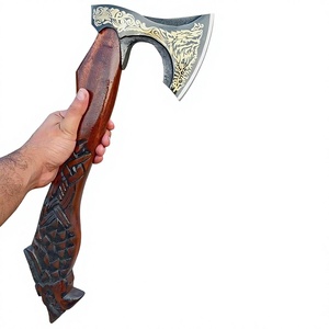 Hacha Vikinga Hecha a Mano de Calidad Industrial de Steel Craft International, Hoja de Acero de Damasco, Mango de Madera, Personalizada para Uso en Exteriores - Product Image 1