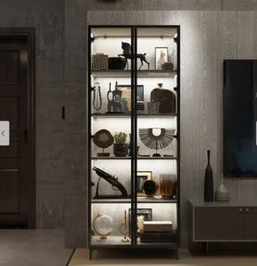 Bibliothèque de bureau et de salon moderne Bibliothèque en bois Armoire de rangement murale avec portes en verre pour livres et fournitures d'ongles - Product Image 4