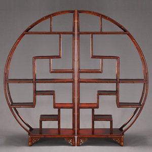 Chinese Classical Red <b>Bamboo</b> Bookshelf Semicircle Full Circle Multifunction Tea Room Living Room <b>Screen</b> Partition - Product Image 1