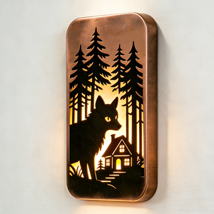 Barra de Cobre Coleccionable de Alta Calidad con Diseño Personalizado Grabado, Escena de Cabaña en el Bosque con Zorros, Regalo Festivo, Decoración Natural - Product Image 3