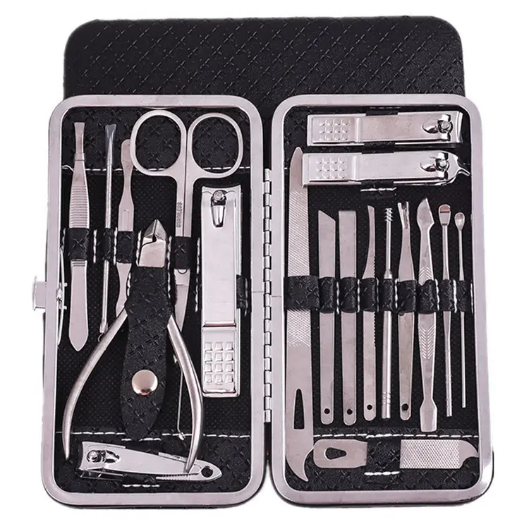 Low Priced Custom Logo Professional 19PCS Manicure & Pedicure Set PU Leather Case Cuticle Scissors Tweezers Nail Clippers Gift