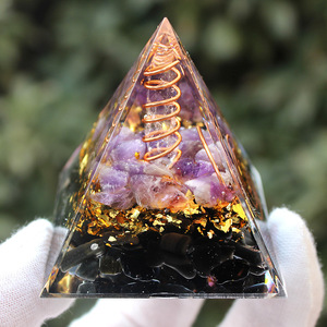 <b>Crystal</b> <b>Chip</b> Pyramid Resin Epoxy Craft Desktop Ornament Amethyst Obsidian Home Decoration Gift - Product Image 2